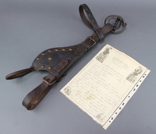 A leather and iron bridle reputedly American and dated from the 1876 Indian war campaign, together with a certificate signed by David Vinum-Holders 