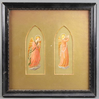 Victorian print, studies of angels - two as one in an arched gilt slip 4 1/2" x 2"  