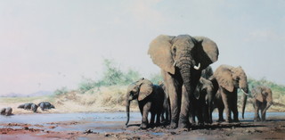 David Shepherd, a print, signed in pencil, evening in Africa, study of elephants 1224/1500 15" x 30" 