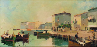 Cecil  Rochfort Doyly-John (1906-1993),  oil on canvas, signed, "Dawn Fishermen at Cassis Near St Tropez" 13 1/2" x 27 1/2" 