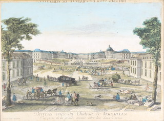 Two 18th Century coloured prints of The Palace of Versaille "Diverses Vues Du Chateau De Versailles" 12" x 17" 
