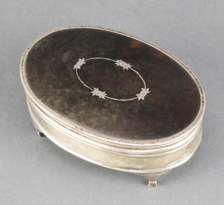 An oval silver tortoiseshell pique box Birmingham 1926 
