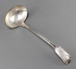 A Victorian silver fiddle, thread and shell pattern ladle London 1900, 330 grams 