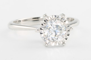 An 18ct white gold single stone diamond ring approx. 1ct, colour F, clarity SI2, size L 1/2