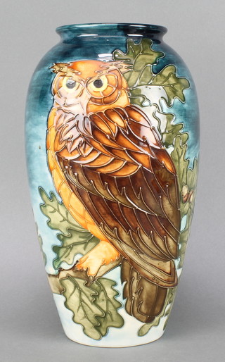 A Moorcroft oviform vase decorated with an eagle owl, impressed marks 422/500 12 1/2" 