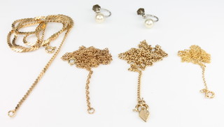 3 9ct yellow gold necklaces and a gilt ditto, 11 grams