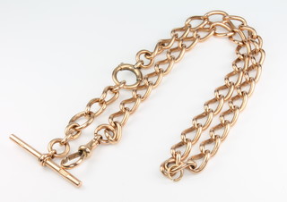 A 9ct yellow gold Albert with T bar and clasp, 51 grams 