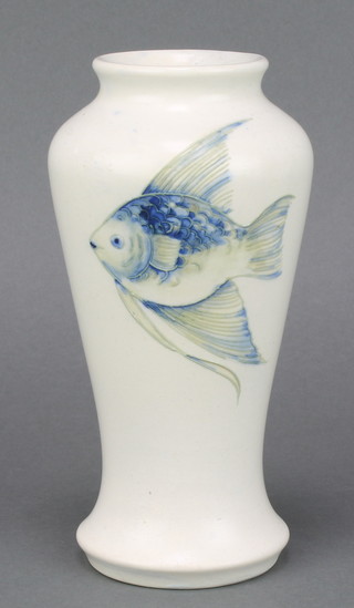 A Moorcroft oviform vase the white ground decorated with a blue fish, impressed and signed marks 6 1/2" 