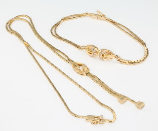 A 9ct yellow gold diamond set bracelet and en suite necklace 20.4 grams 