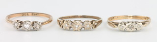 3 9ct yellow gold diamond rings size L, L 1/2 and N