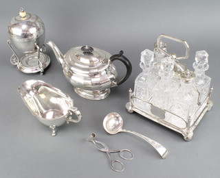 A silver plated egg coddler and minor plated items