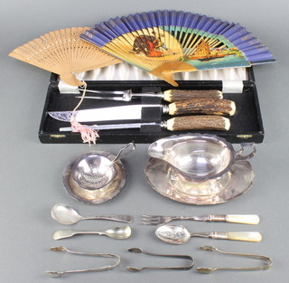 A cased carving set and minor plated items