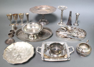 A silver plated tazza and minor plated items