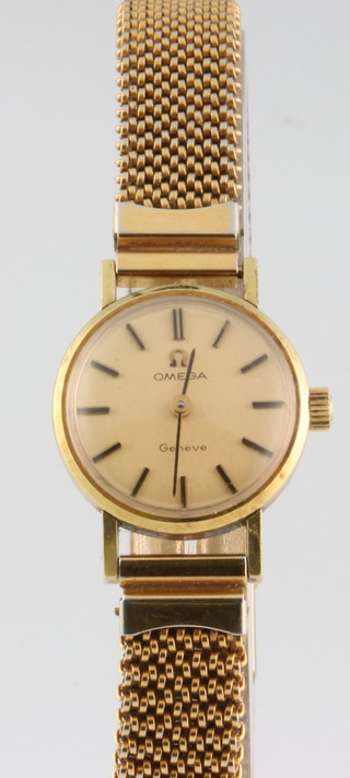 A lady's gold plated Omega wristwatch on a ditto bracelet