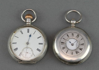 A silver cased half hunter key wind pocket watch and a silver cased mechanical pocket watch 