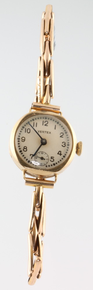 A lady's 9ct yellow gold Vertex wristwatch with seconds at 6 o'clock on a ditto bracelet 