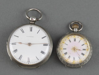 A lady's Edwardian silver fob watch and a key wind fob watch
