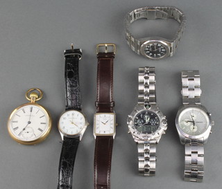 A gentleman's steel cased Rotary wristwatch, 4 other wristwatches and a pocket watch 