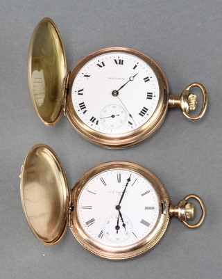 A gentleman's gold plated hunter pocket watch, the dial inscribed Waltham with seconds at 6 o'clock, an Elgin ditto  