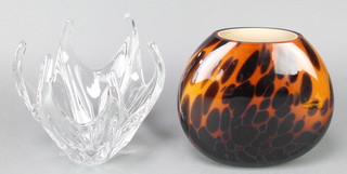 A Murano style tiger skin pattern glass vase 7 1/2" and a Studio Glass bowl 9" 