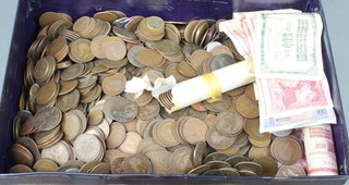 A quantity of pre-decimal coins including foreign bank notes etc 