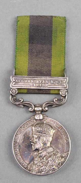 An India General Service medal 1909 Calcutta issue, 1 bar Afghanistan North West Frontier 1919 to P R H Lggs FR Constb. 