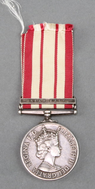 A Naval General Service medal 1916 - 1962, 1 bar Elizabeth II issue Near East to P/JX.92177 S.J.C Cassar Able Bodied Royal Navy 