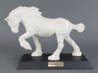 A Beswick white glazed figure of a shire with raised left leg - Spirit of Earth 12" on a wooden socle 