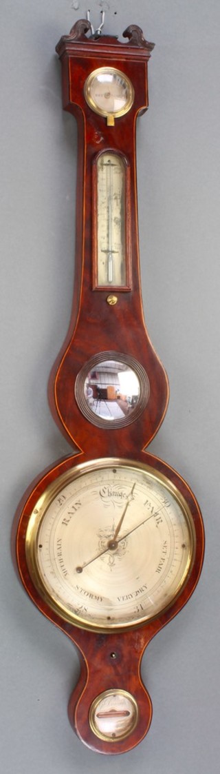 G Dangelo Basingstoke, a 19th Century mercury wheel barometer and thermometer with damp/dry indicator, silvered dial and spirit level 

