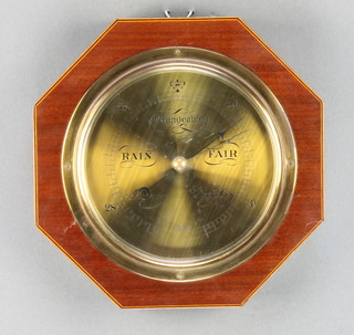 Aitchison of London, an aneroid barometer with gilt dial contained in an inlaid mahogany case 