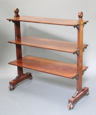 A Victorian rectangular mahogany 3 tier buffet raised on standard end supports with scroll feet 42"h x 38"w x 13 1/2"d 