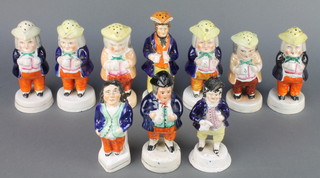 Ten 19th Century Staffordshire pepperettes in the form of gentlemen 