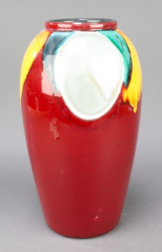 A Pool Pottery oviform vase decorated with polychrome slip glaze 14" 