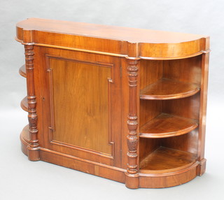 A Victorian mahogany D shaped chiffonier fitted 1 long drawer above a cupboard and with 2 shelved recesses to the sides 36"h x  54"w x 17"d  