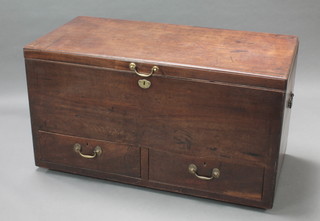 A Georgian mahogany rectangular plate mule chest with hinged lid, the base fitted a drawer, with brass drop handles to the side 27"h x 49 1/2"w x 24"d 