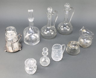 A Studio Glass decanter of plain form 10" and minor table glassware