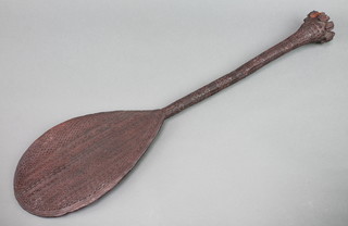 An Austral Islands, possibly Raivavae Island, French Polynesia, carved wooden ceremonial paddle, 28" in length 