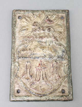 A rectangular iron armorial plaque possibly the Arms of the Upholders Co  7" x 4 1/2" 