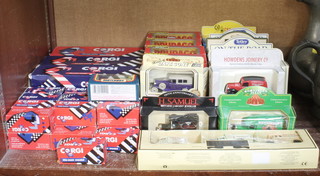 Six various Corgi die cast models of commercial vehicles and 23 others, 9 Burago model cars, all boxed