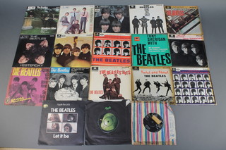 Eighteen Beatles 45's comprising :- PARLOPHONE - Beatles for Sale 1 and 2, Twist and Shout, Yesterday,  Nowhere Man, Long Tall Sally,Hard Days Night x 2 ( Extracts From Film and Extracts From Album )  , The Beatles Million Seller, The Beatles Hits, The Beatles Number One, All My Loving, Love Me Do POLYDOR - My Bonnie feat Tony Sheridan  ODEON - I want To Hold Your Hand ( Swedish ), Komm gib mir deine Hand ( German ) APPLE - Let It Be, Get Back 

