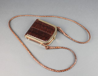 Alni of Spain, a brown snake skin and gilt mounted shoulder bag 5 1/2" x 4 1/2" 