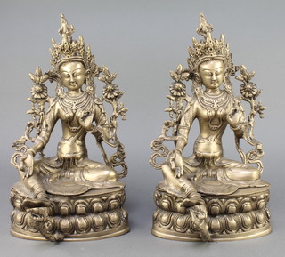 A pair of gilt bronze figures of seated deities 14"h x 8"w  x 5 1/2"d