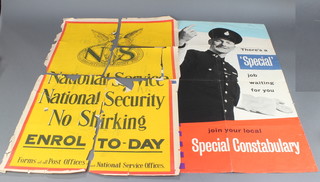 A 1950's Special Constabulary recruiting poster 28 1/2" x 19 1/2" (some creases) together with a National Savings poster 29"h x 19 1/2" (poor condition) 