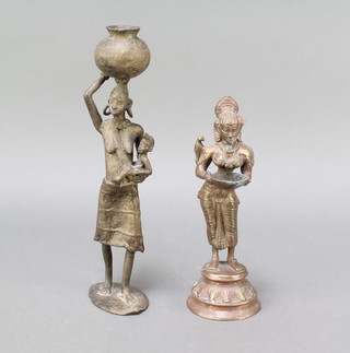 A Benham style bronze figure of a standing mother and child 12" together with an Indian bronze figure of a standing attendant