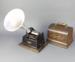A key wound Edison Gem phonograph no.G76769 2 minute machine together with 15 Edison Gold Moulded cylinders and 40 Edison Amberol 4 minute cylinders  