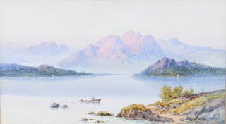 E Earp, watercolour, signed, lake view with boats and distant mountains 6 1/2" x 11 1/2" 