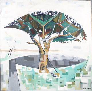 G Boyd '55, oil on canvas, signed, stylish study of a tree 40" x 40" 