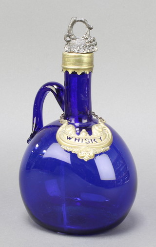 A 19th Century Continental Bristol blue ewer with plated mounts and label 