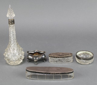 An Edwardian silver salt Birmingham 1906, 4 silver mounted items 
