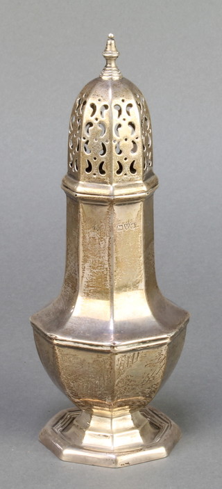 An octagonal silver sugar caster of Queen Anne design Chester 1914 137 grams 